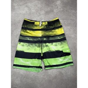 Nike Swim Trunks Shorts Mens XL Green Yellow Black Lightning Board Shorts Pocket